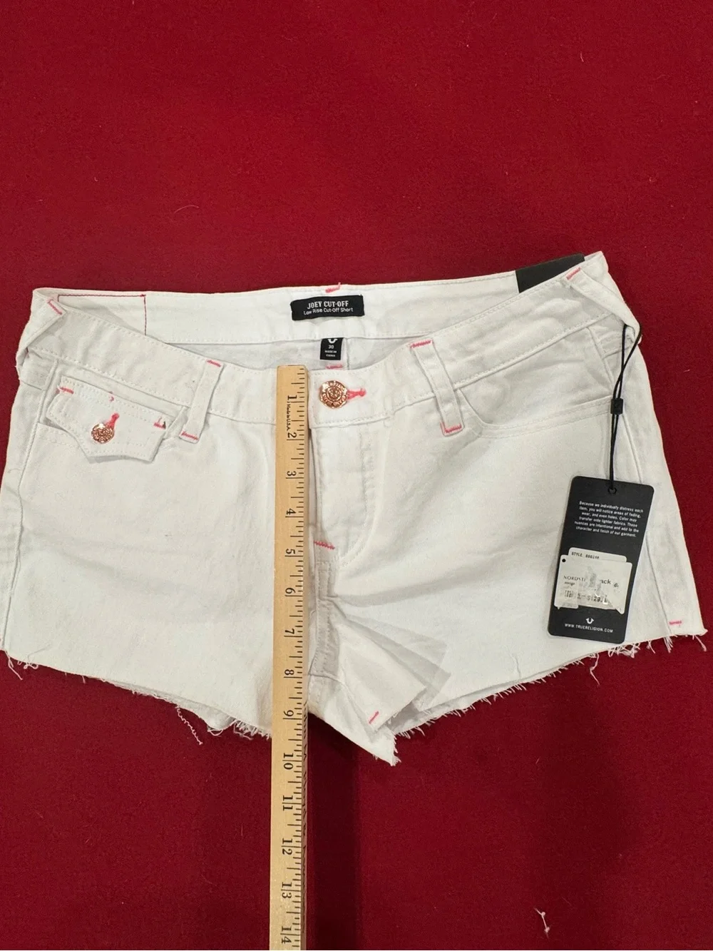True Religion Joey Low Rise Cut-Off Denim Shorts in Optic White NWT